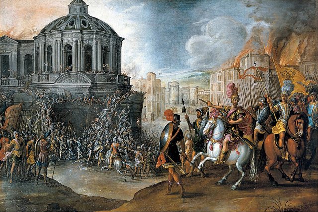 Battle scene (Sack of Rome in 1527?) by Juan de la Corte