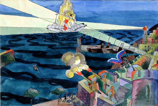 Battle of Two Ships by Aristarkh Lentulov
