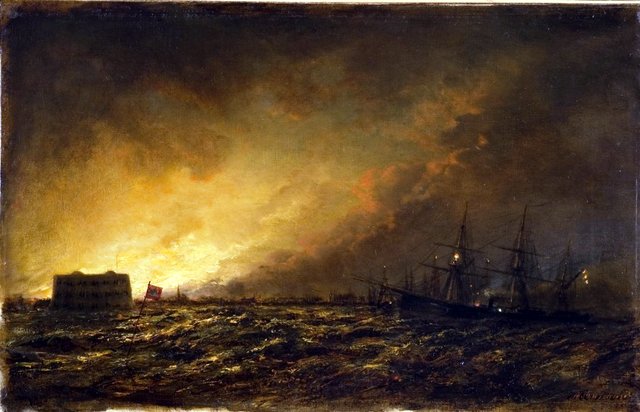 Fire in Kronstadt at Night by Alexey Bogolyubov