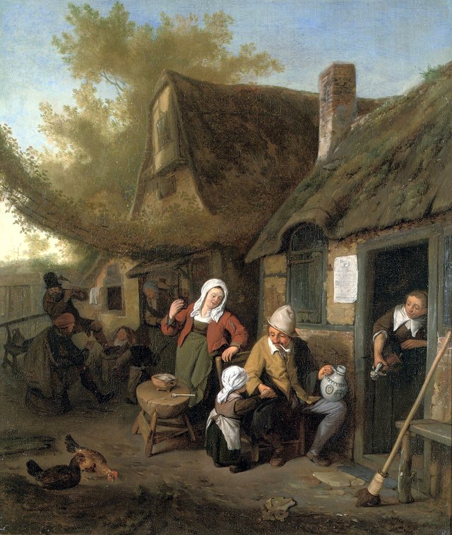 Bauernfamilie vor einem Haus. by Cornelis Dusart