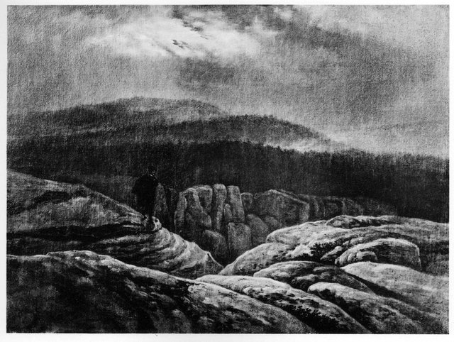 Wanderer in nächtlicher Felsenlandschaft by Carl Gustav Carus
