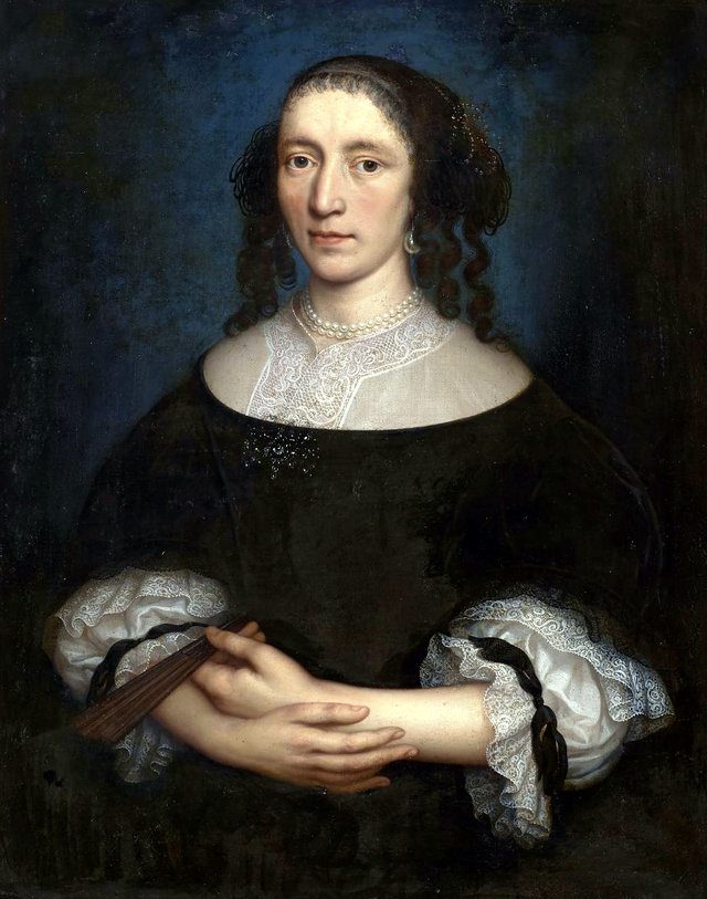 Portrait of a woman in a black dress by Wallerant Vaillant