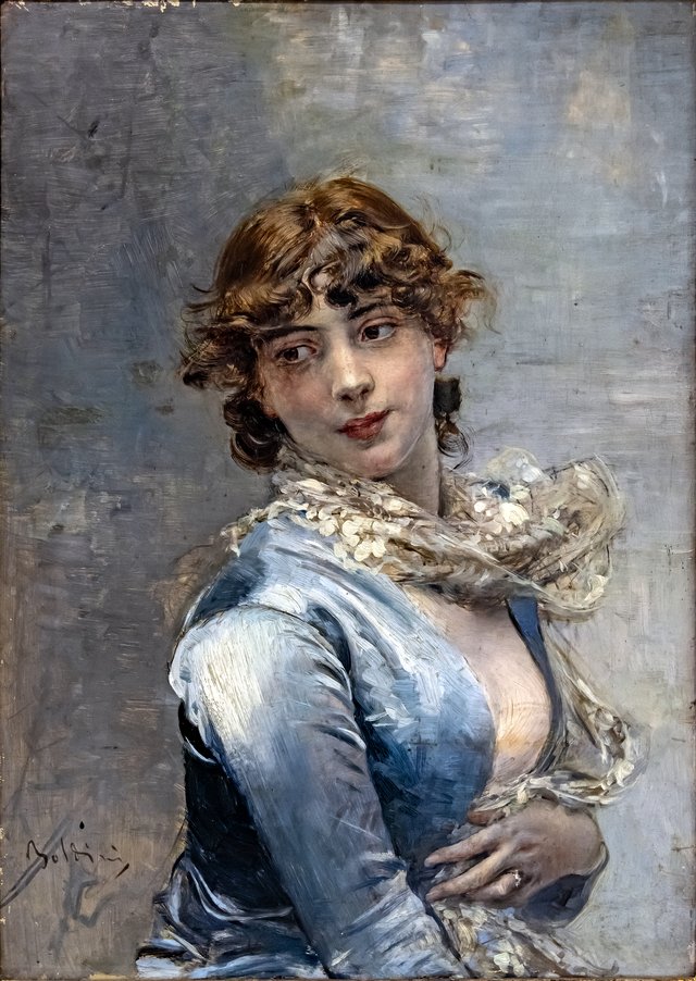 Élégante à la robe bleu by Giovanni Boldini
