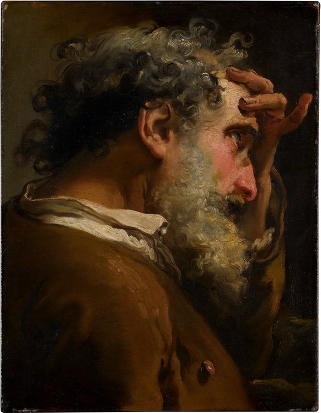 Bearded man, bust-length in profile, wearing a brown coat by Gaetano Gandolfi