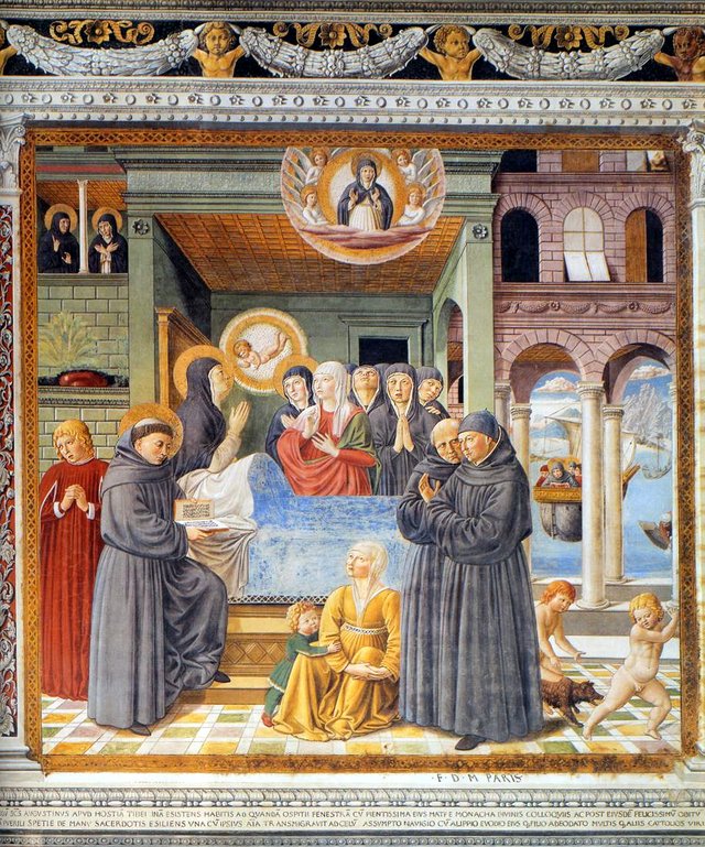 Death of St Monica (scene 13, south wall) by Benozzo Gozzoli