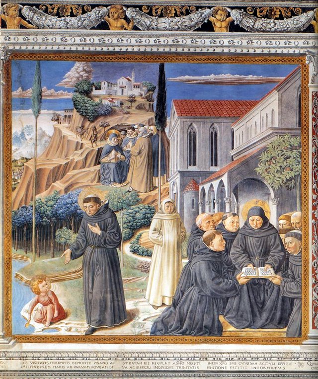 The Parable of the Holy Trinity (scene 12, south wall) by Benozzo Gozzoli