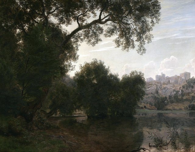 An evening at Lake Nemi. by Janus la Cour