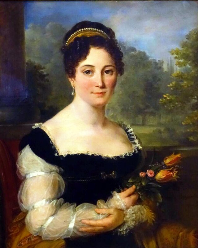 Portrait de dame tenant un bouquet de fleurs by Constance Marie Charpentier