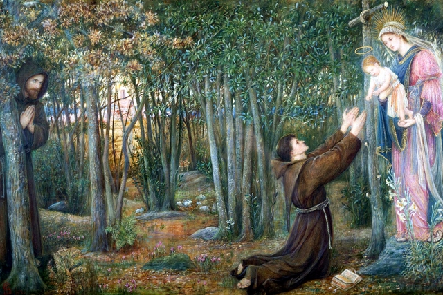 How the Virgin Mary came to Brother Conrad of Offida and laid Her Son in his arms by Marie Spartali Stillman