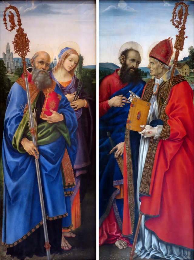 Saints Benedict and Apollonia (left) and Saints Paul and Frediano (right) by Filippino Lippi