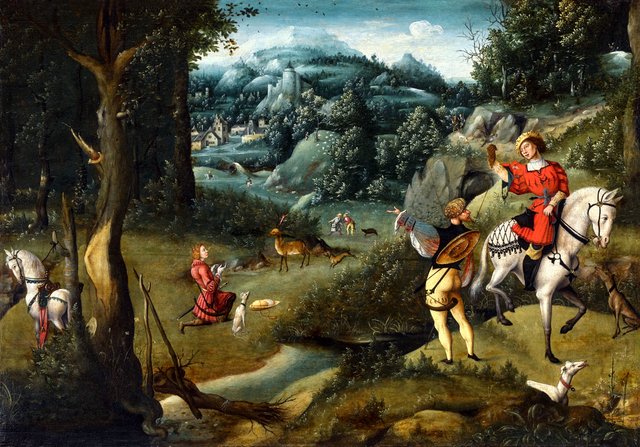 Saint Hubert in a landscape by Jan Mostaert
