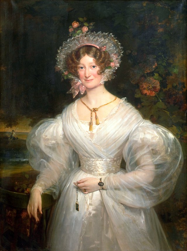 Portrait of a lady in a wooded landscape by Hortense Haudebourt-Lescot