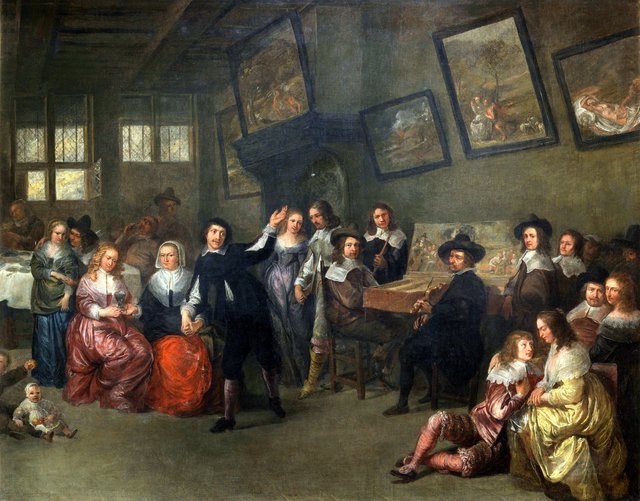 Elegant musical party in an interior by Gillis van Tilborgh