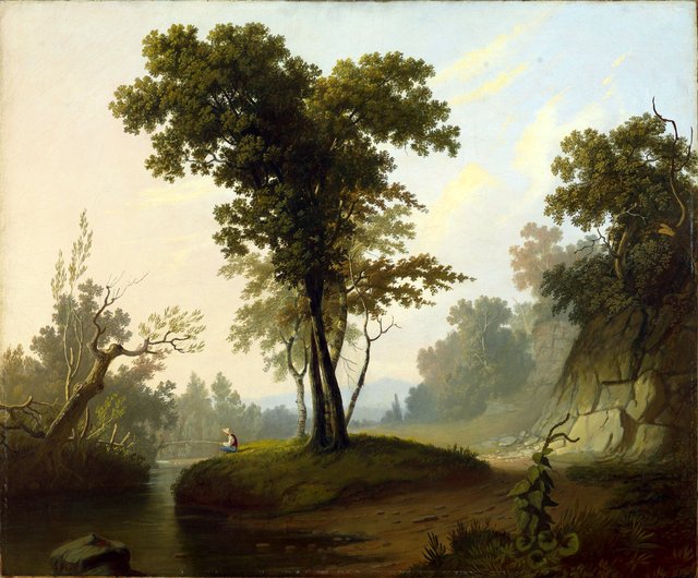 Landscape with Fisherman by George Caleb Bingham