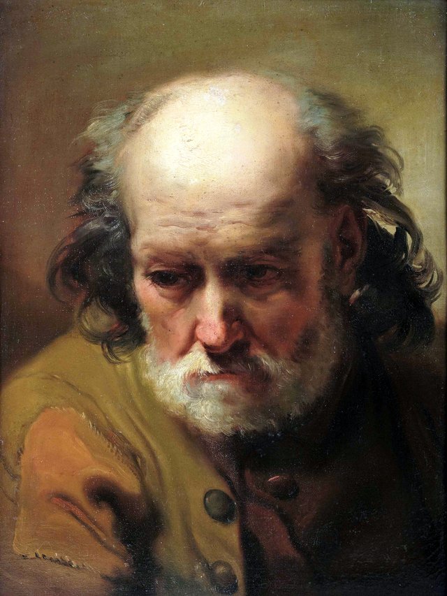 Bust of bearded old man with bowed head by Gaetano Gandolfi