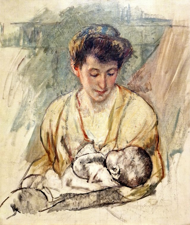 Mother Rose looking down at her Sleeping Baby by Mary Cassatt