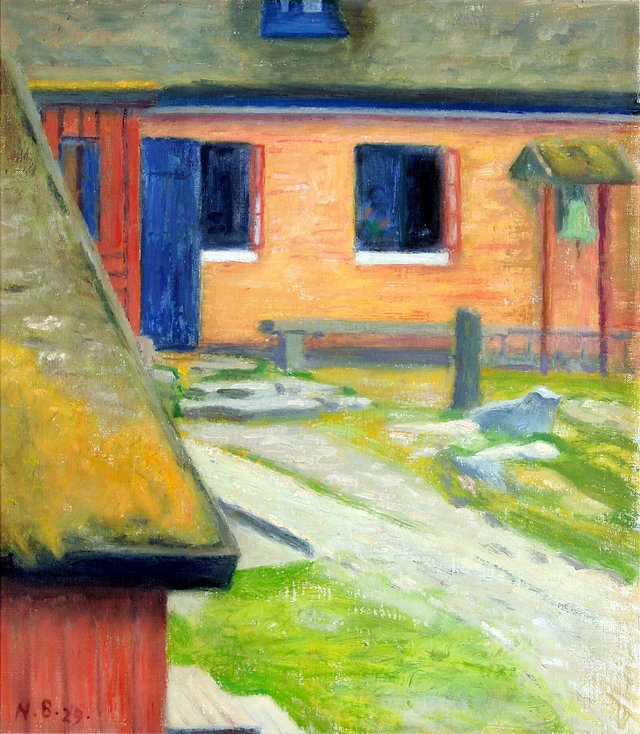 A farmhouse exterior. by Niels Bjerre