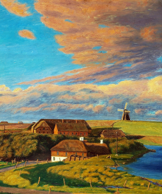Landscape with a windmill. by Niels Bjerre