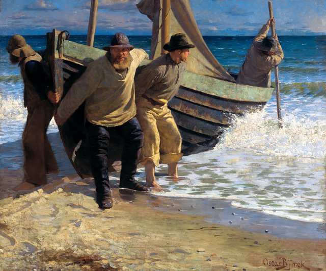 Bjørck Båden sættes i søen by Oscar Björck