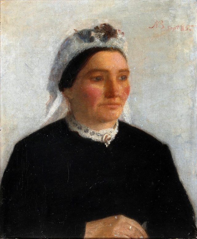 Portrait of Maren Nielsdatter Nissum. by Niels Bjerre