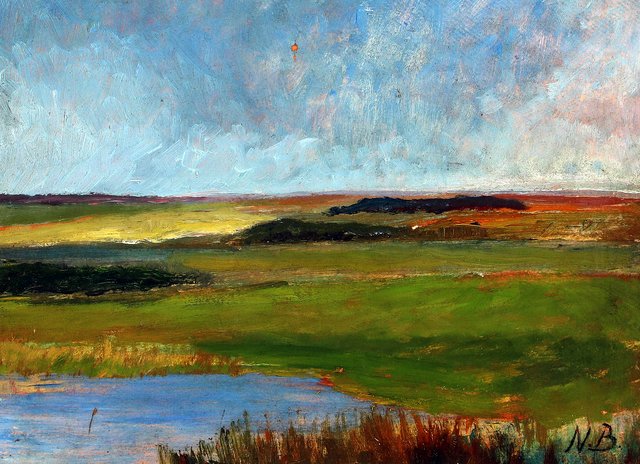 Landscape with lake. by Niels Bjerre