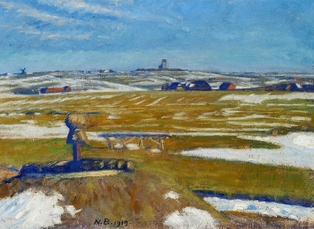Thaw. A view of Tørring church. by Niels Bjerre