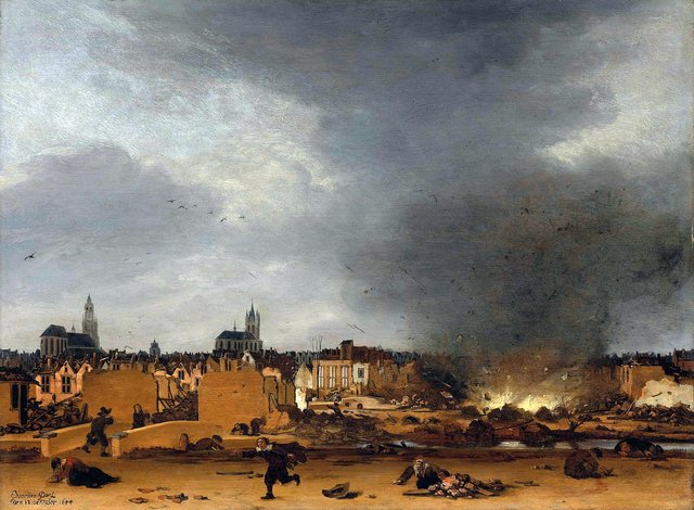 View of Delft with the explosion of the gunpowder warehouse on 12 October 1654 by Egbert van der Poel