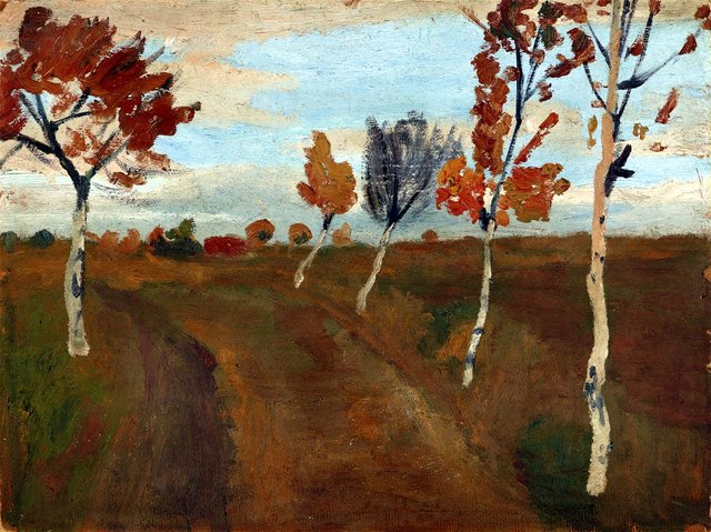 Landschaft mit Birkenweg im Herbst by Paula Modersohn-Becker