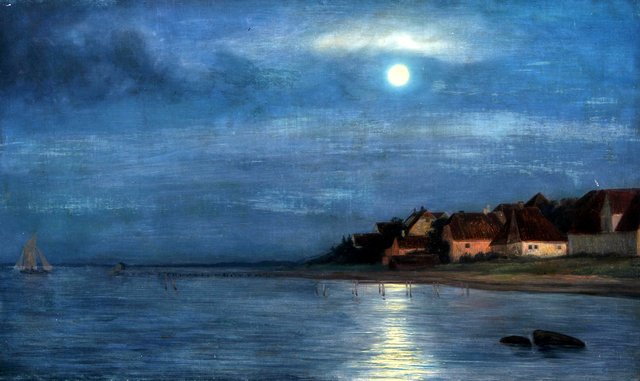 Moonlight. Hellebæk by Carl Bloch
