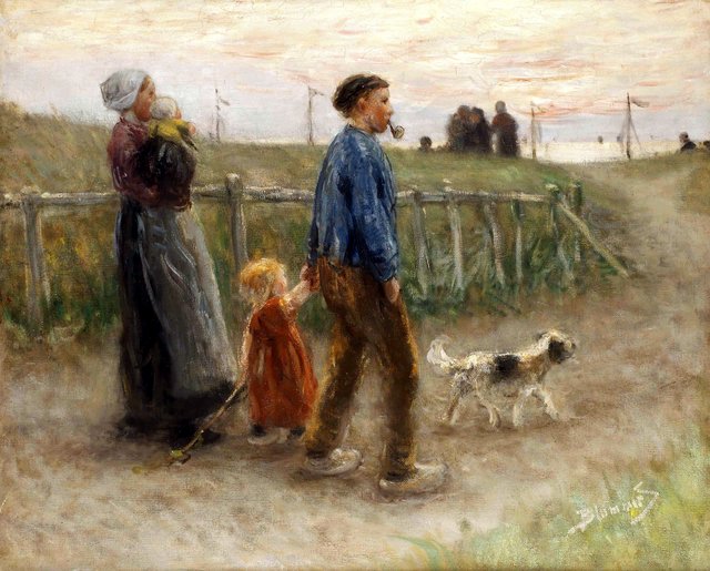 A family in the dunes, Katwijk by Bernard Blommers