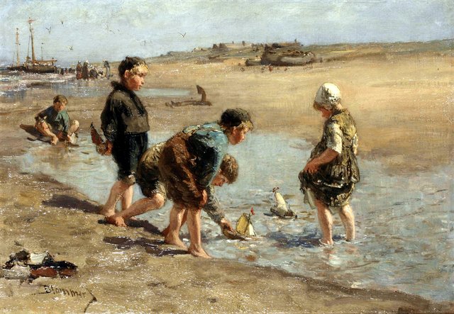 Children playing on the beach by Bernard Blommers