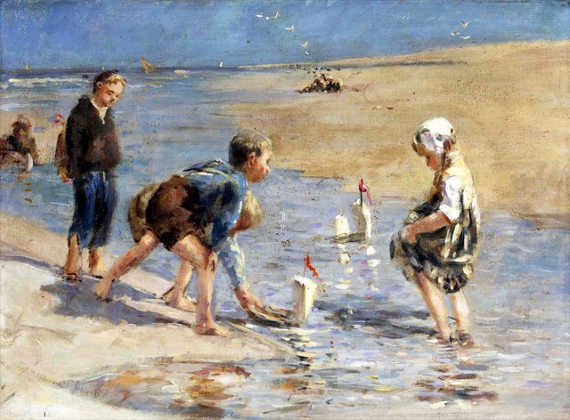 Children playing on the beach by Bernard Blommers