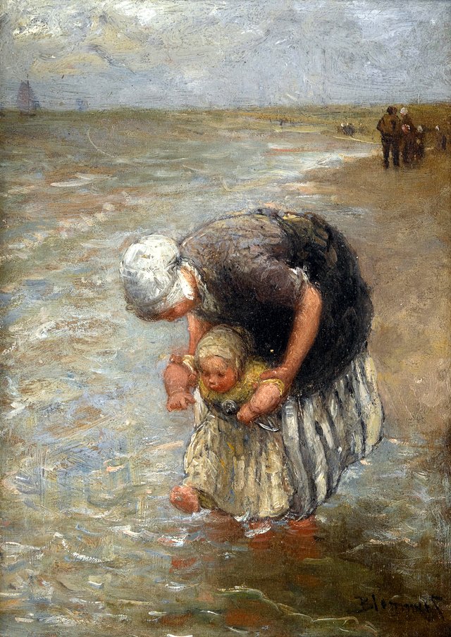 Mother and child at the seaside by Bernard Blommers