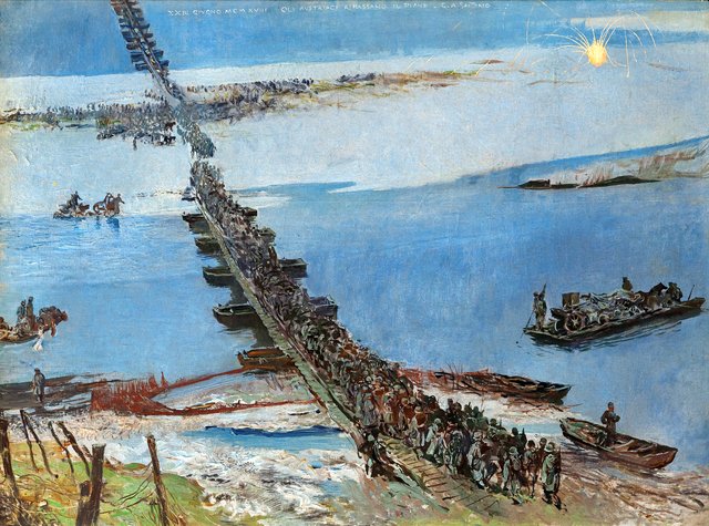 Austrian soldiers retreat by repassing the Piave River by Giulio Aristide Sartorio