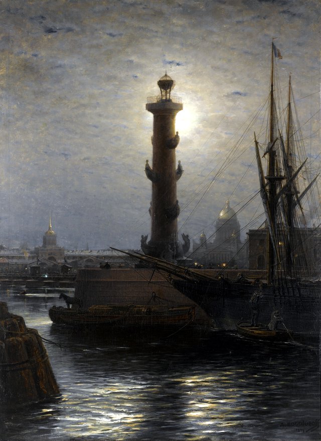 The rostral column near the stock exchange, St Petersburg. by Alexey Bogolyubov