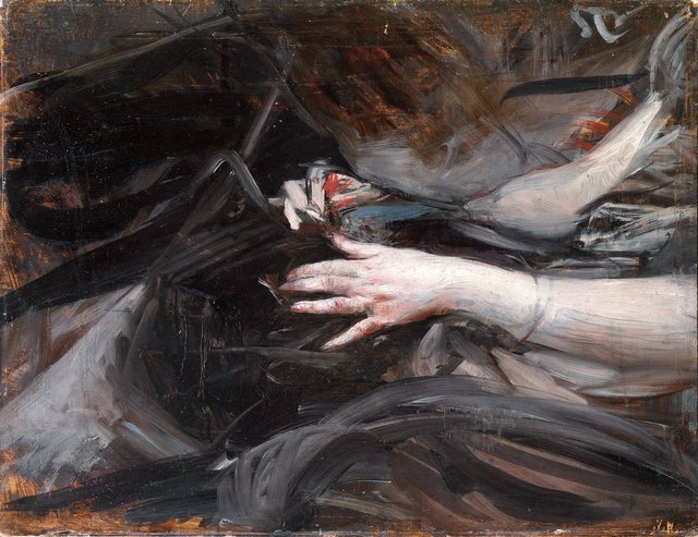 Sewing hands of a woman by Giovanni Boldini