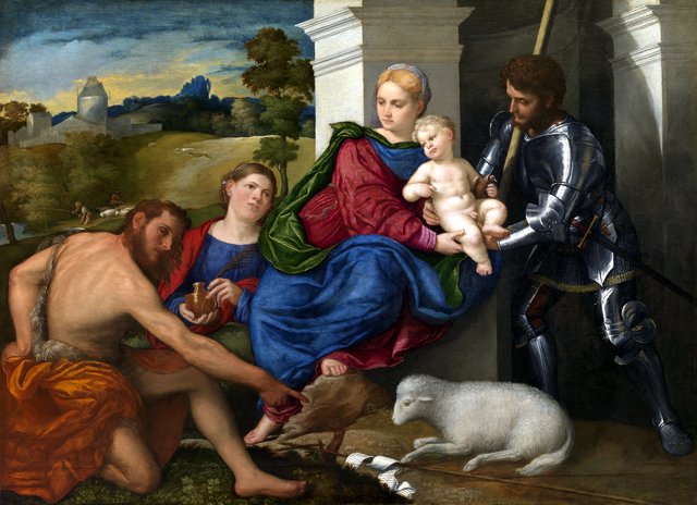 Virgin and Child with Saints John the Baptist, Mary Magdalen and George by Paris Bordone
