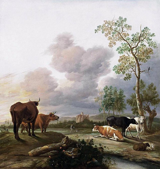 Landscape with Cows and Sheep by Anthonie van Borssom