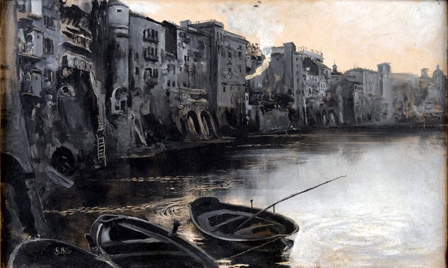 The bank of the Tiber seen from the Collegio Clementino by Giulio Aristide Sartorio