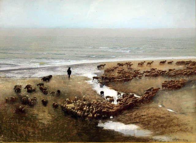 The Flock of Sheep of the Sostregoni (On the Pontine Coast) by Giulio Aristide Sartorio