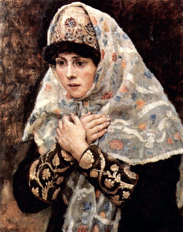 Bojarenmädchen mit gekreuzten Armen by Vasily Surikov