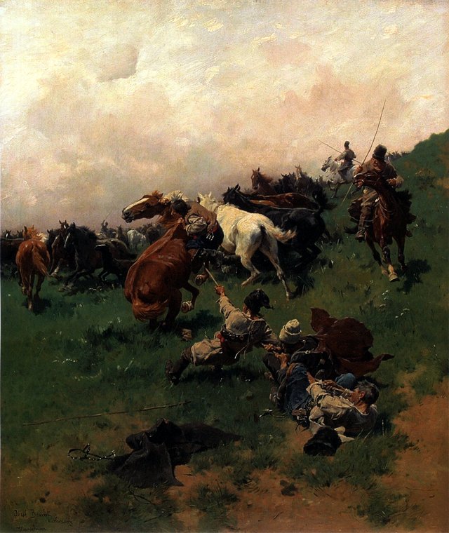 Brandt-Chwytanie konia na arkan by Józef Brandt