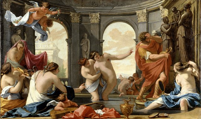 Poliphile au bain avec les nymphes by Eustache Le Sueur