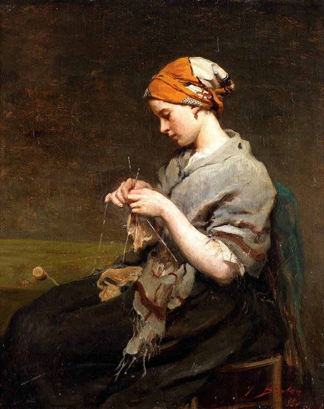 Jeune fille tricotant (version 2) by Jules Breton