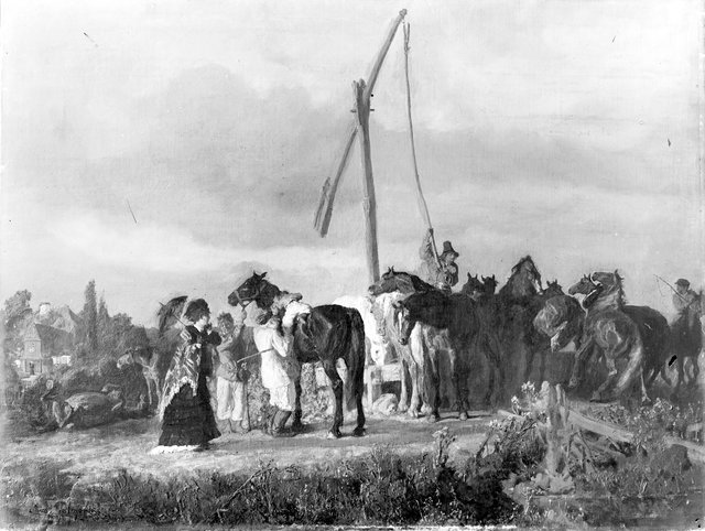 Józef Chełmoński Pojenie koni (Wieczorem przy studni) by Józef Chełmoński