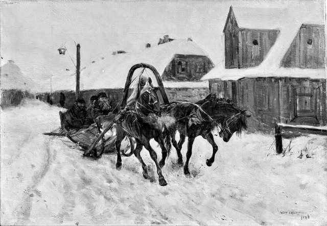 Józef Chełmoński W miasteczku by Józef Chełmoński