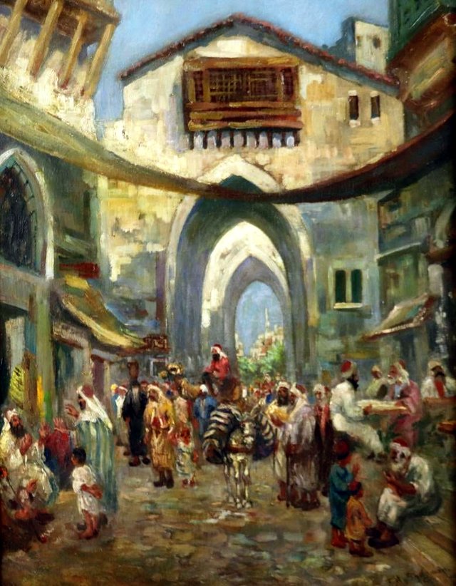Oriental Market Street Scene by Frederick Arthur Bridgman