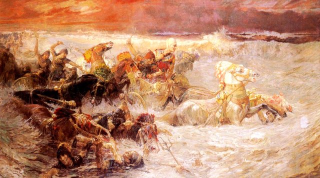 Pharaoh's army engulfed by the Red Sea by Frederick Arthur Bridgman