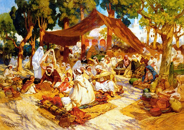 An evening gathering at an Algerian encampment by Frederick Arthur Bridgman
