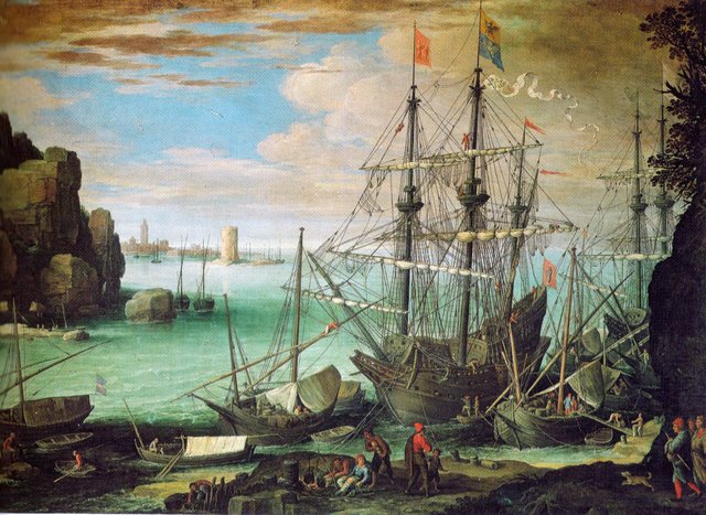 Küstenlandschaft mit Hafen by Paul Bril